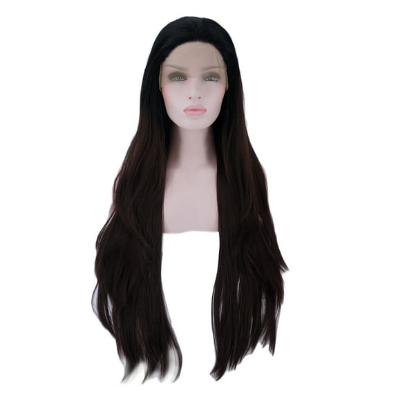 Unique Bargains Lace Front Wigs Heat Resistant Straight Hair for Women Lady Brown