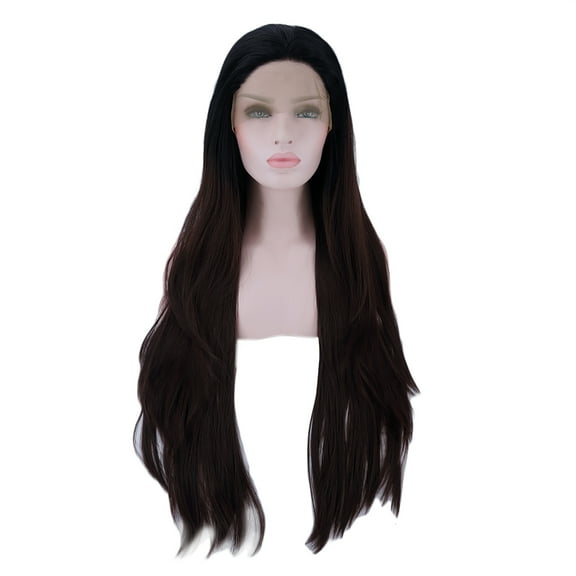 Unique Bargains Lace Front Wigs Heat Resistant Straight Hair for Women Lady Brown