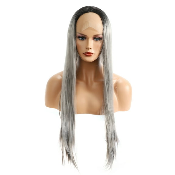 Unique Bargains Lace Front Wigs Lightweight Straight Hair for Women Gray