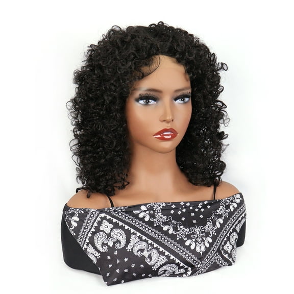 Unique Bargains Lace Front Wigs Medium Long Curly Wigs for Lady