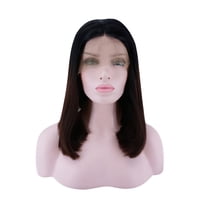 Unique Bargains Lace Front Wigs Medium Long Straight Bob for Women Lady Dark Brown