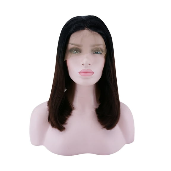 Unique Bargains Lace Front Wigs Medium Long Straight Bob for Women Lady Dark Brown