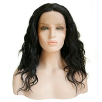Unique Bargains Lace Front Wigs for Women 12" Black Medium Long Fluffy Curly Wavy with Wig Cap