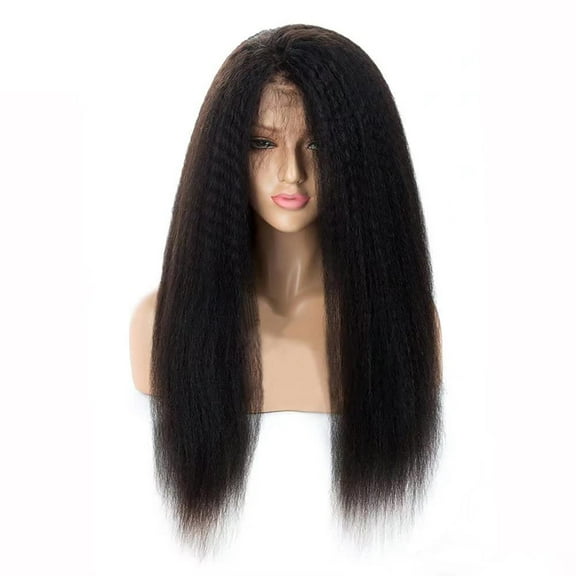 Unique Bargains Lace Front Wigs for Women 24" Black Long Straight Hair with Wig Cap