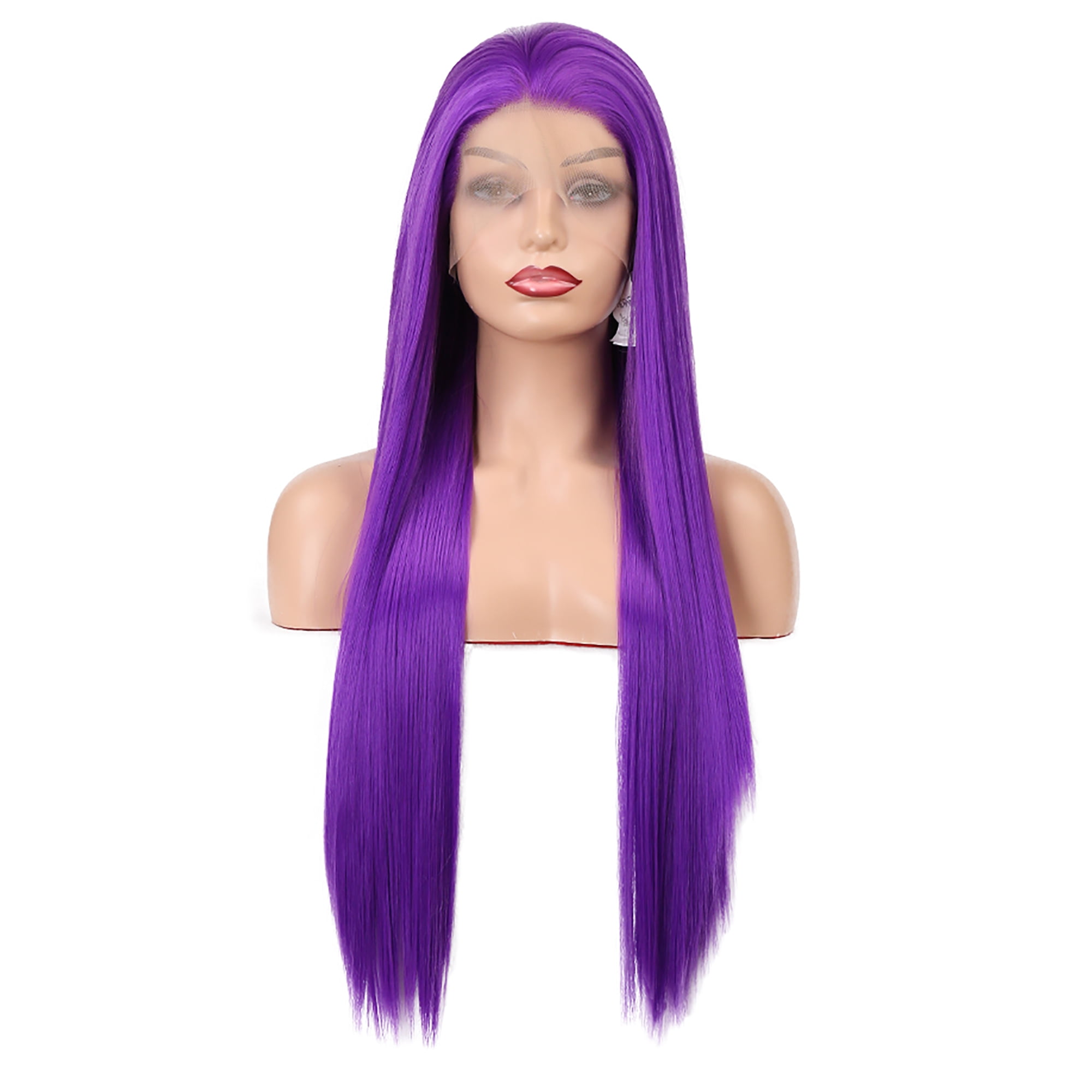 ?24” PURPLE NATURAL STRAIGHT LACE FRONT WIG?NWT* Blue Lace Front Wig Straight Hair Preplucked Transparent  main image 2