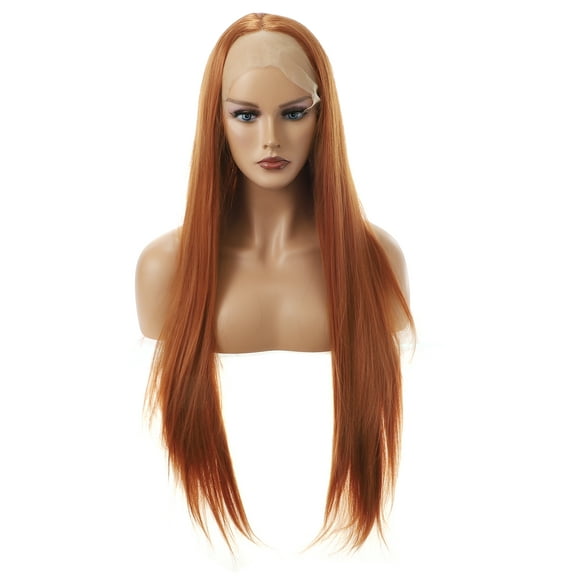 Unique Bargains Lace Front Wigs for Women 24" Brown Long Straight Hair with Wig Cap