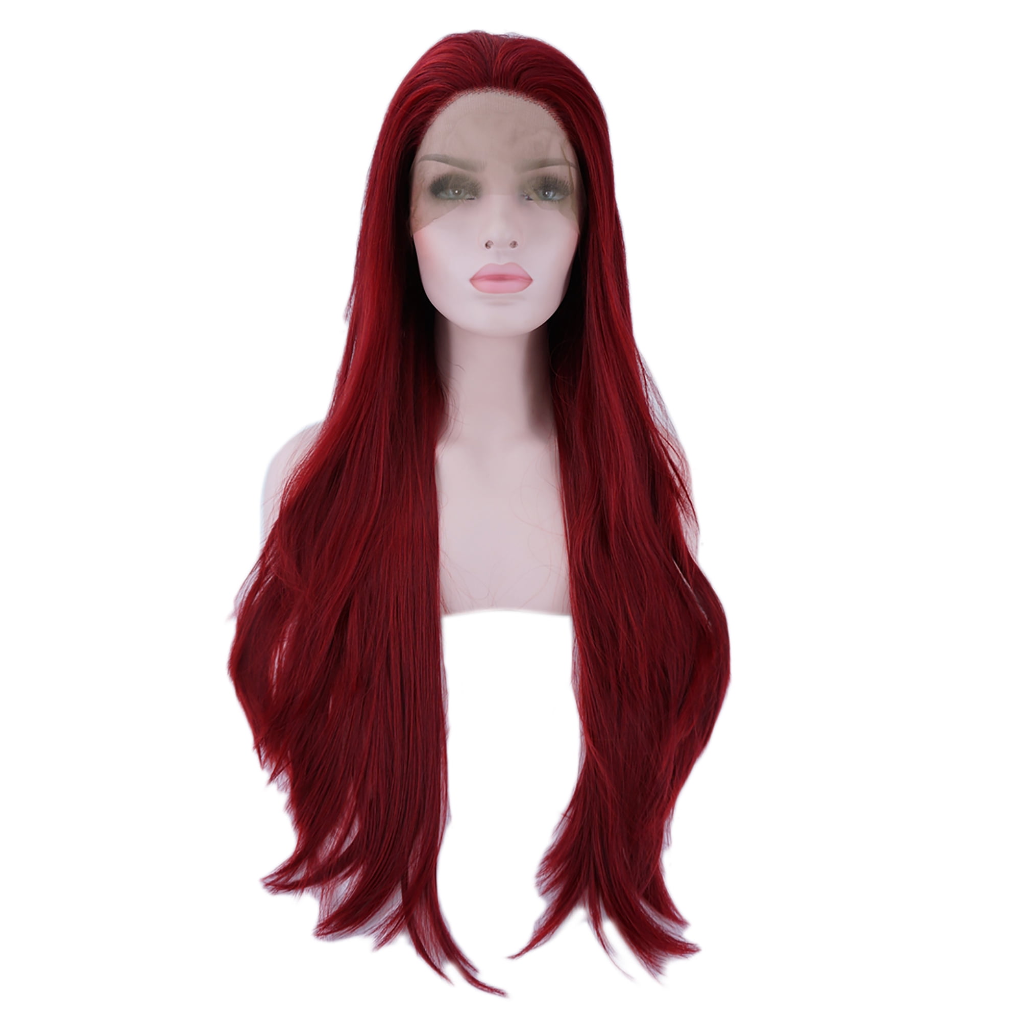 Unique Bargains Lace Front Wigs for Women 24" Fuchsia Long Straight Hair with Wig Cap