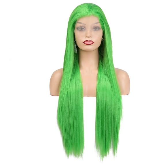 Unique Bargains Lace Front Wigs for Women 24" Grass Green Long Straight Hair with Wig Cap
