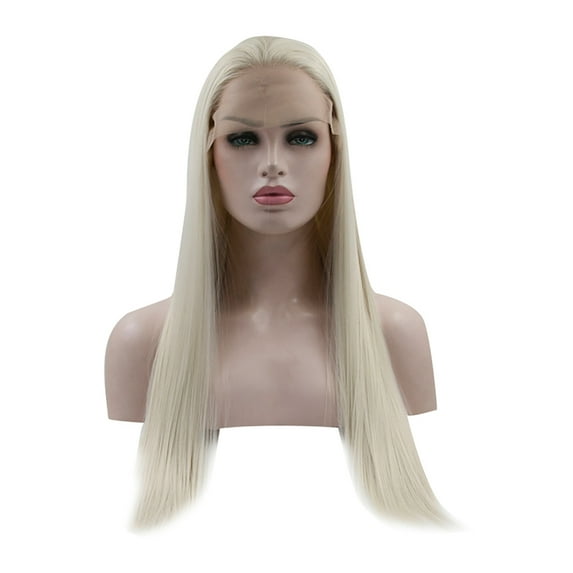 Unique Bargains Lace Front Wigs for Women 24" Light Golden Long Straight Hair with Wig Cap Synthetic Fibre