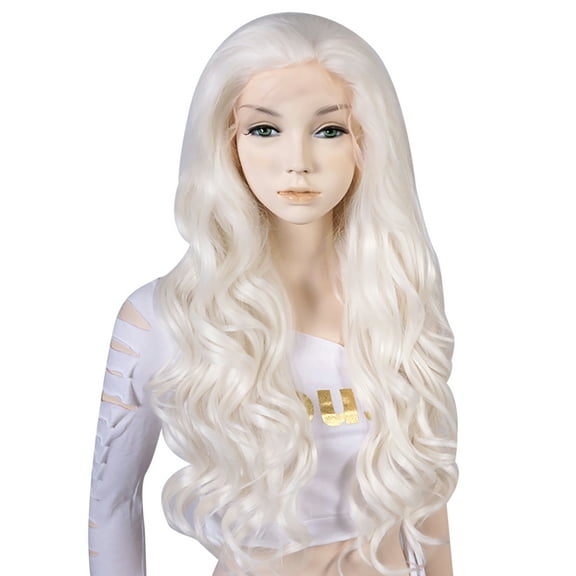 Unique Bargains Lace Front Wigs for Women 24" White Long Body Wave  with Wig Cap