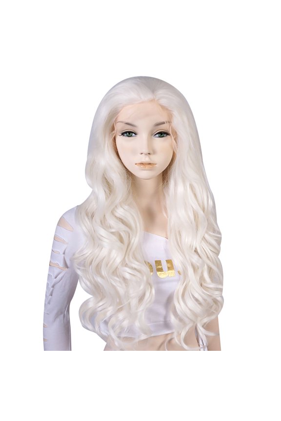 Lace Front Wigs for Women 24" White Long Body Wave with Wig Cap