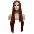 thumbnail image 1 of Unique Bargains Lace Front Wigs for Women 24" Wine Red Long Straight Hair with Wig Cap Comb, 1 of 6