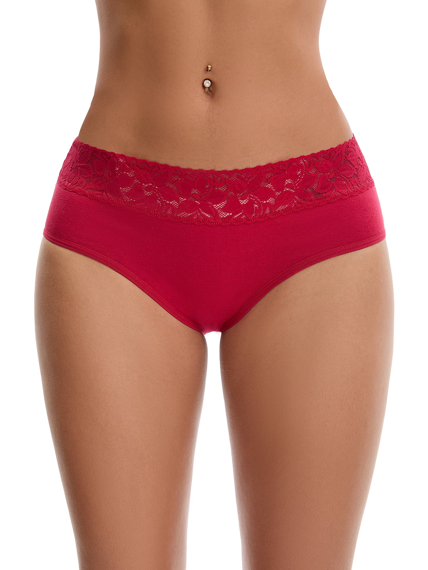 Unique Bargains Lace Mid Rise Briefs Underwear 2XL Red