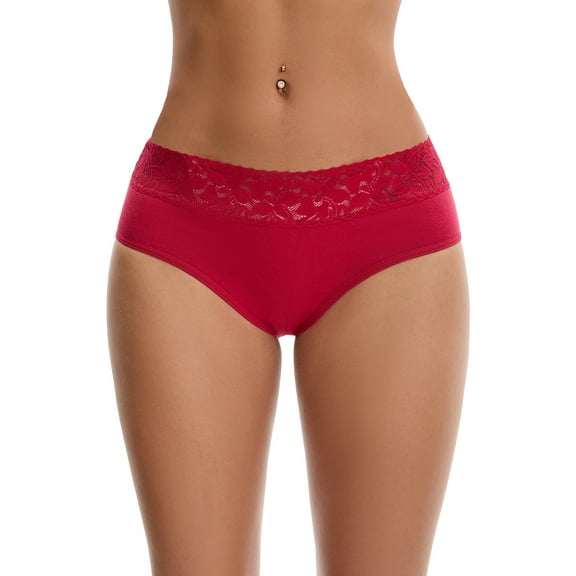 Unique Bargains Lace Mid Rise Briefs Underwear L Red