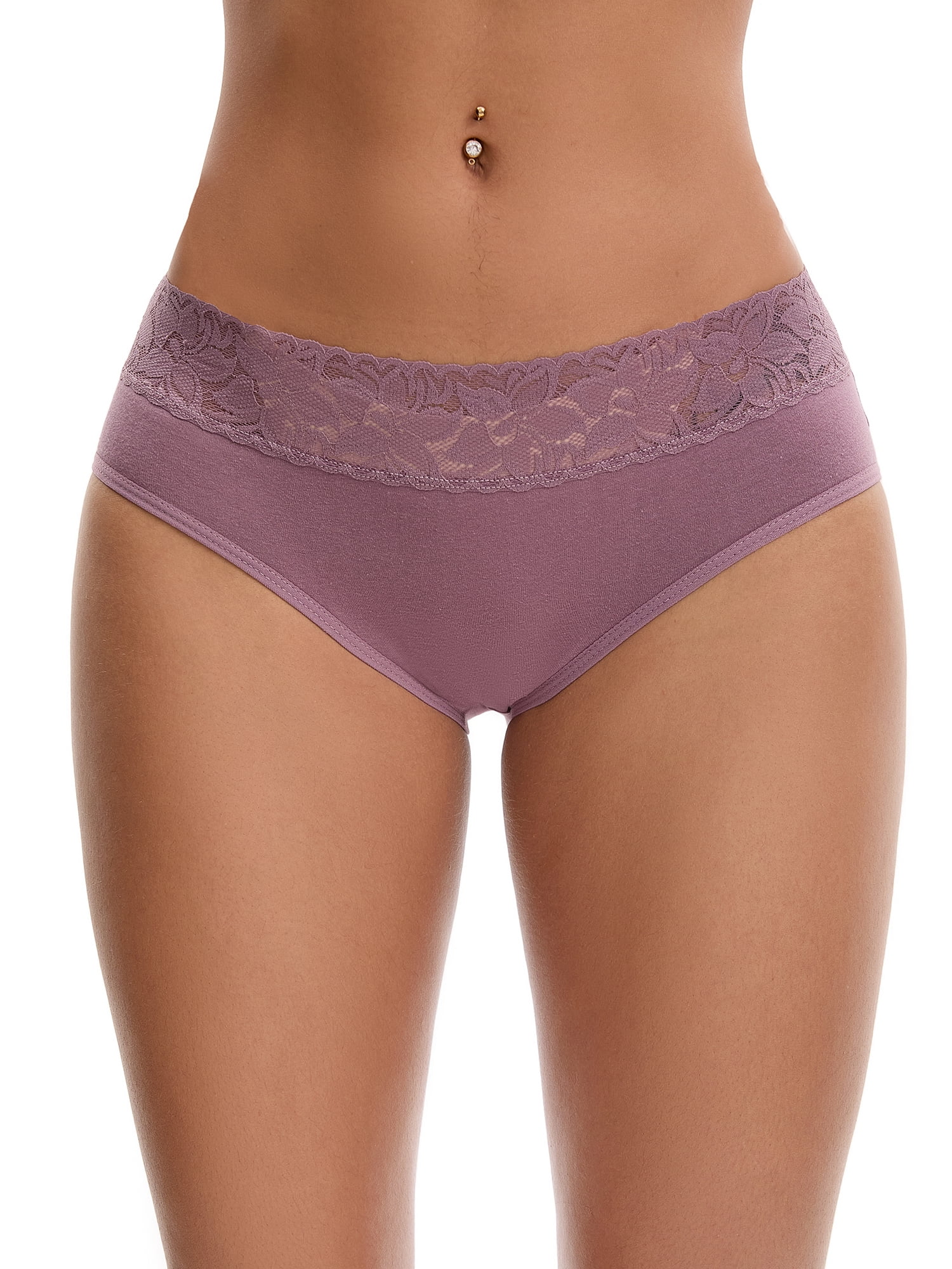 Unique Bargains Lace Mid Rise Briefs Underwear M Purple