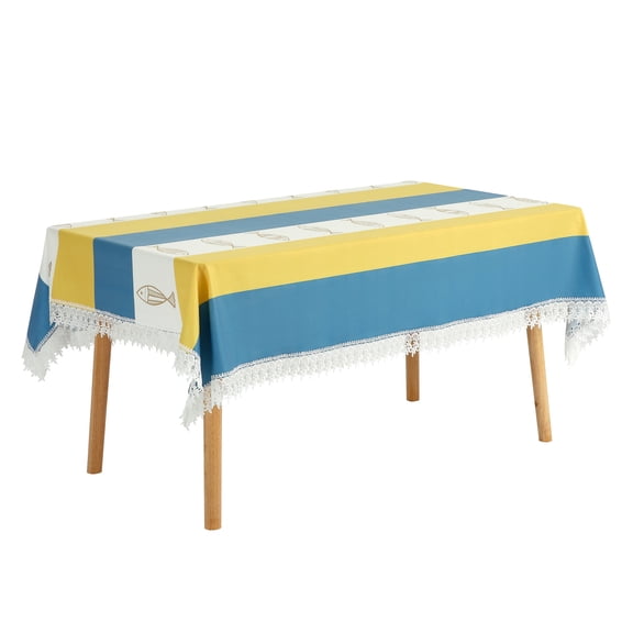 Unique Bargains Lace Rectangle Decor Macrame Polyester Kitchen Party Tablecloth Yellow Blue 59x79 Inch