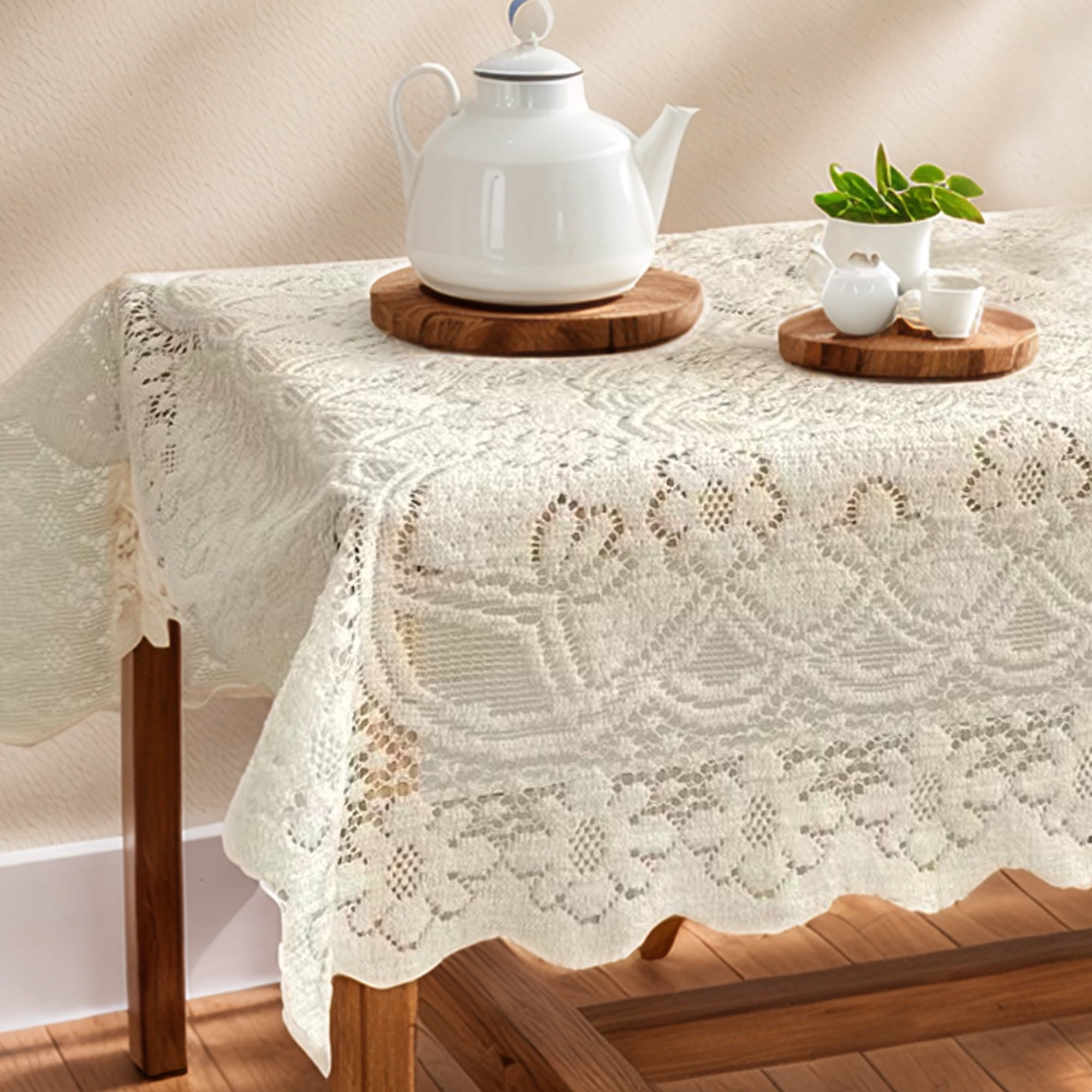 Unique Bargains Lace Rectangle Tablecloths Floral Design 31.5"x31.5"