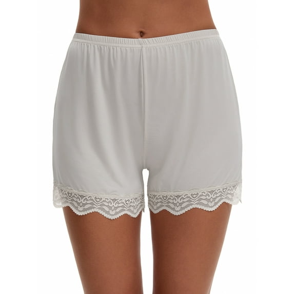 Unique Bargains Lace Trim Mid-Waist Loose Slip Shorts for Women L Gray