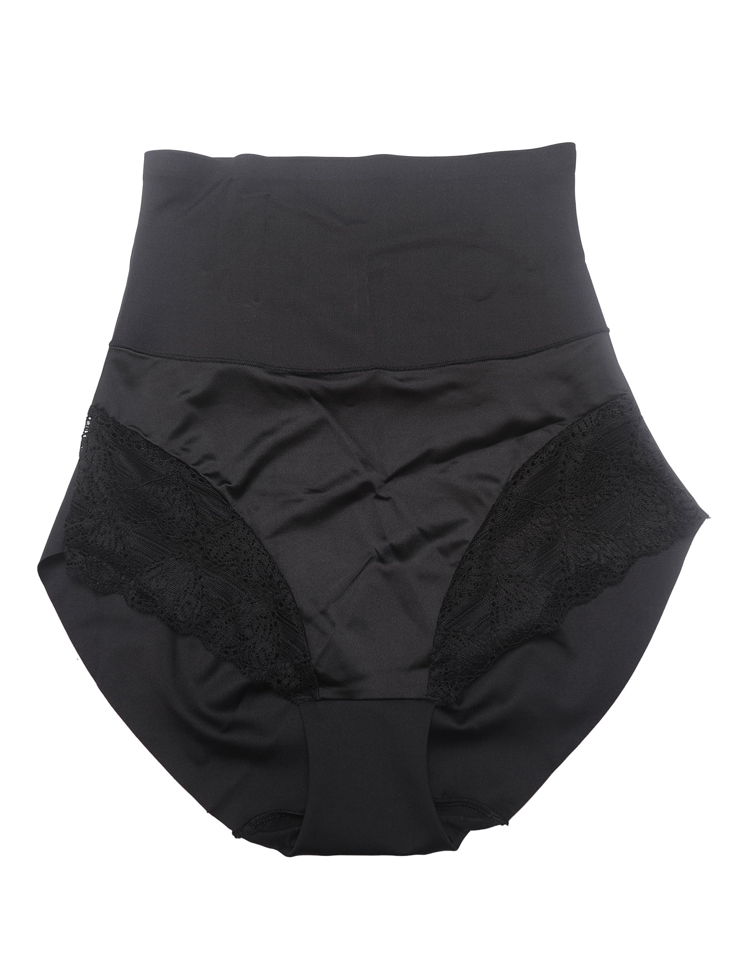 Unique Bargains Lace Trimmed High Waisted Tummy Briefs 2XL Black