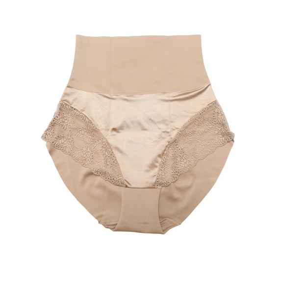 Unique Bargains Lace Trimmed High Waisted Tummy Briefs 2XL Light Brown