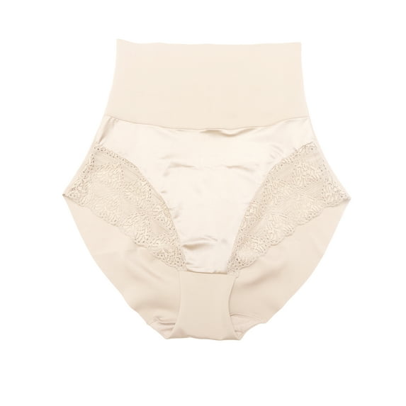 Unique Bargains Lace Trimmed High Waisted Tummy Briefs 3XL Beige