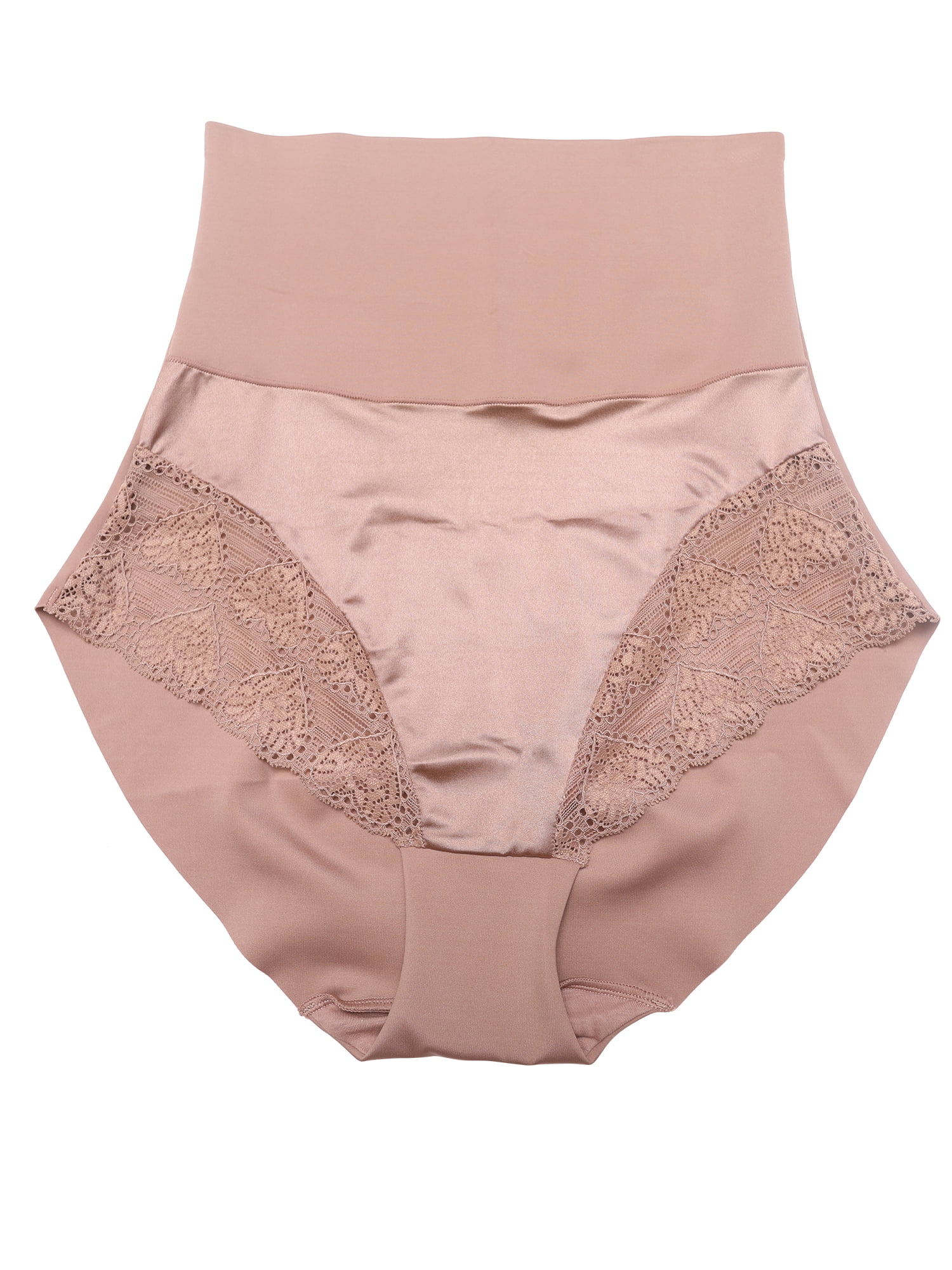 Unique Bargains Lace Trimmed High Waisted Tummy Briefs 3XL Coffee