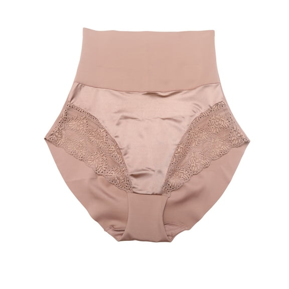 Unique Bargains Lace Trimmed High Waisted Tummy Briefs 3XL Coffee