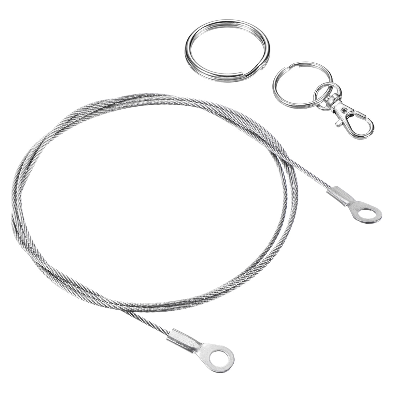 Unique Bargains Lanyard Cable Rope with Key Ring for Secure Silver Tone 1.5mmx100cm