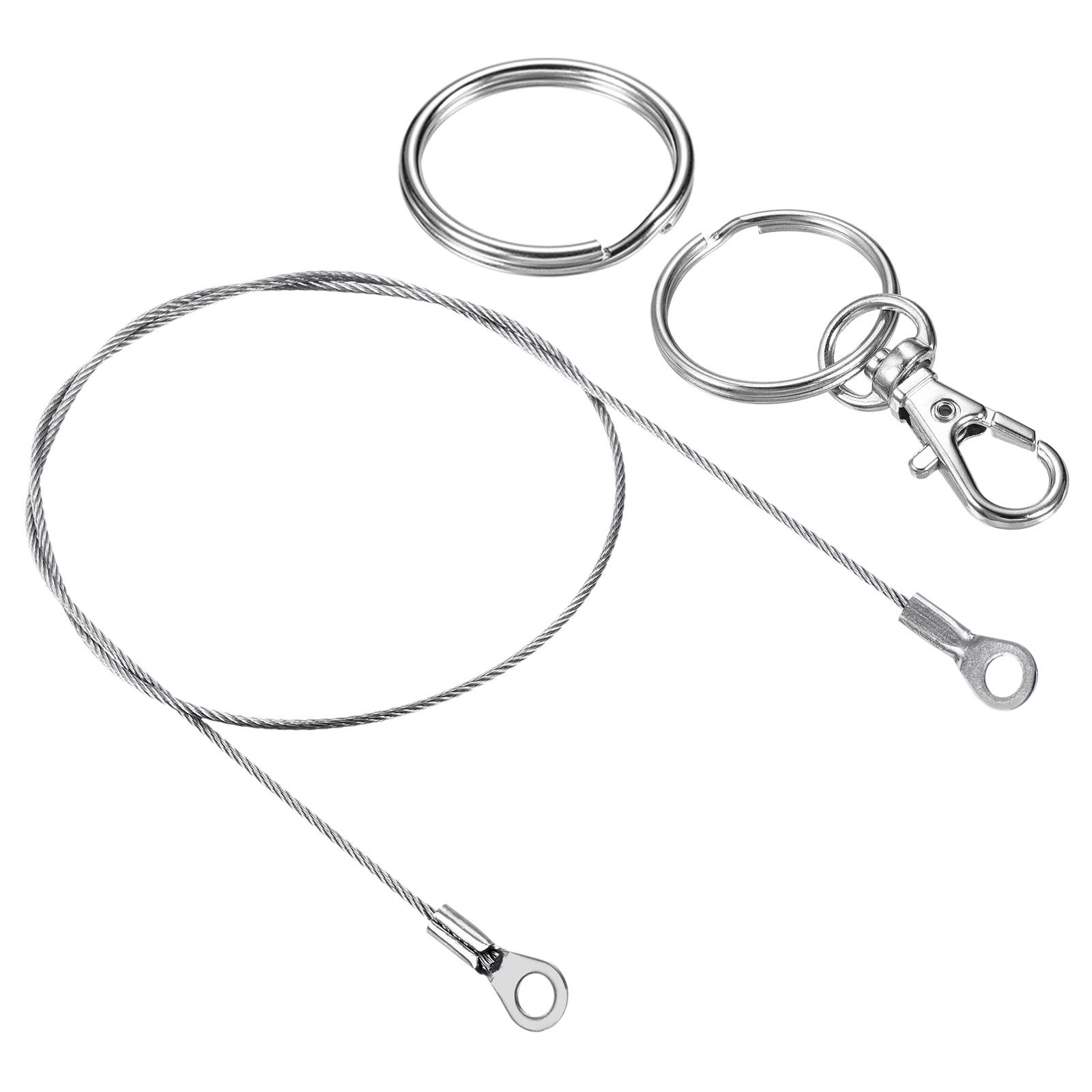 Unique Bargains Lanyard Cable Rope with Key Ring for Secure Silver Tone 1.5mmx50cm