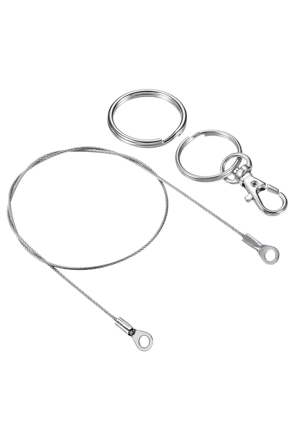 Lanyard Cable Rope with Key Ring for Secure Silver Tone 1.5mmx50cm