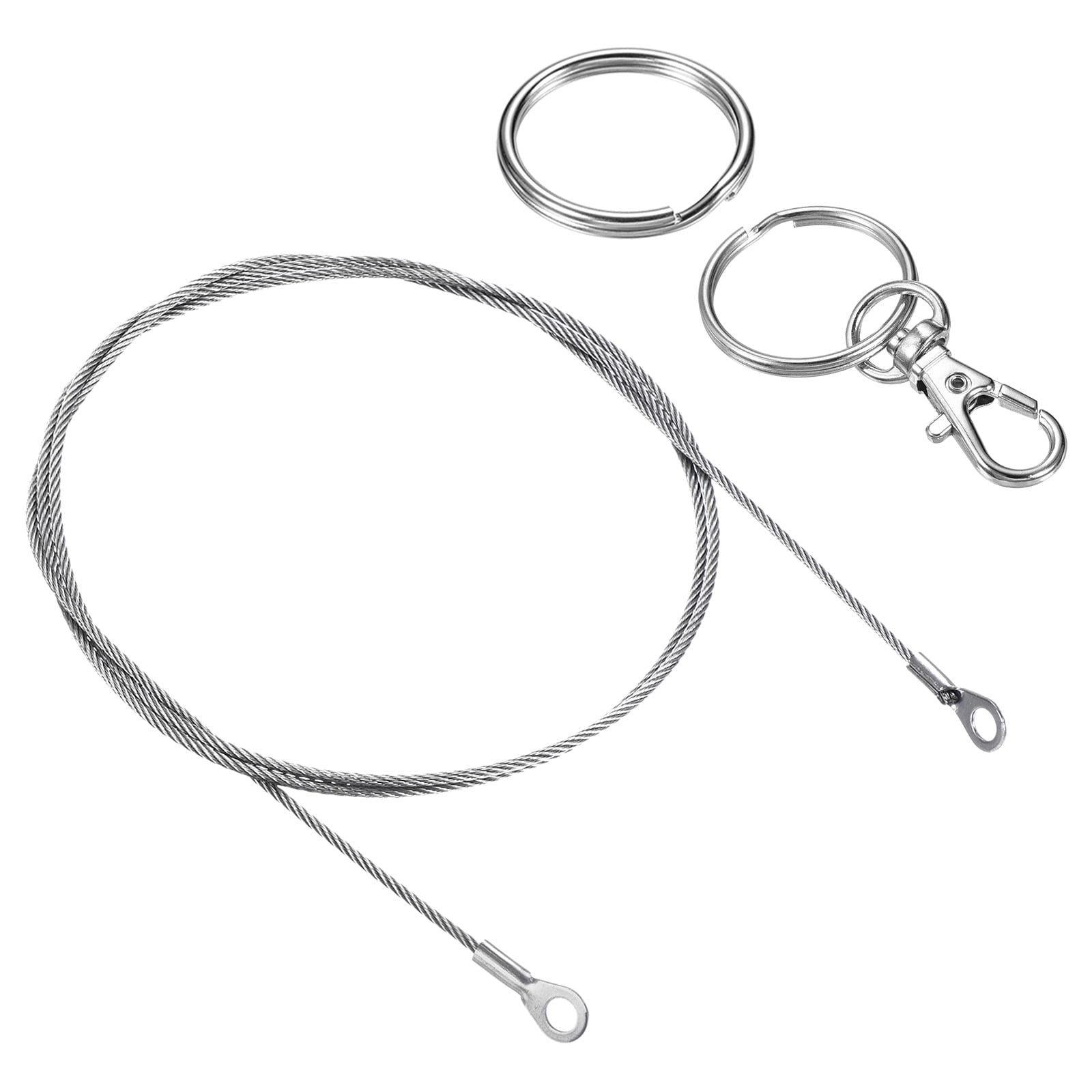 Unique Bargains Lanyard Cable Rope with Key Ring for Secure Silver Tone 2mmx100cm