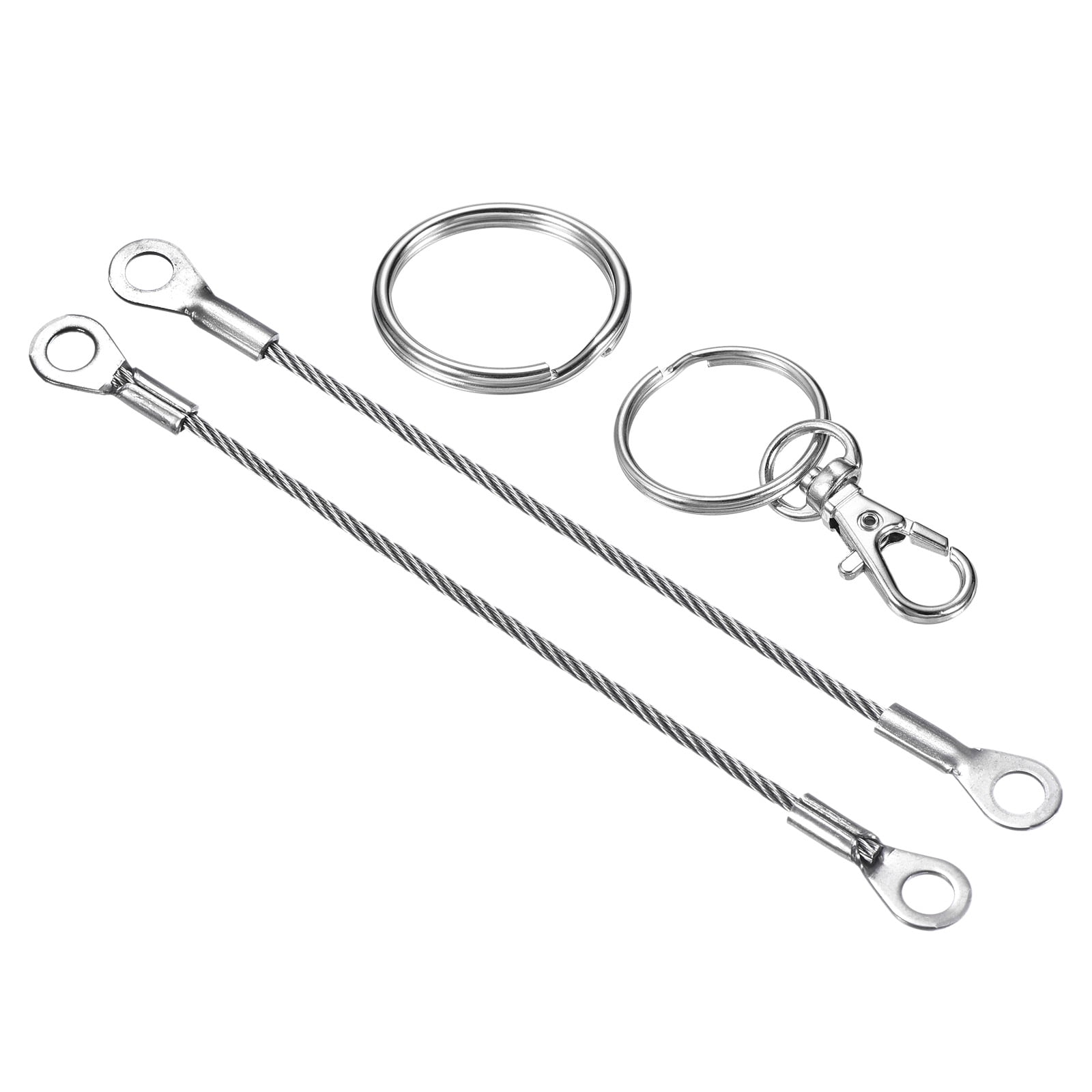 Unique Bargains Lanyard Cable Rope with Key Ring for Secure Silver Tone 2mmx10cm