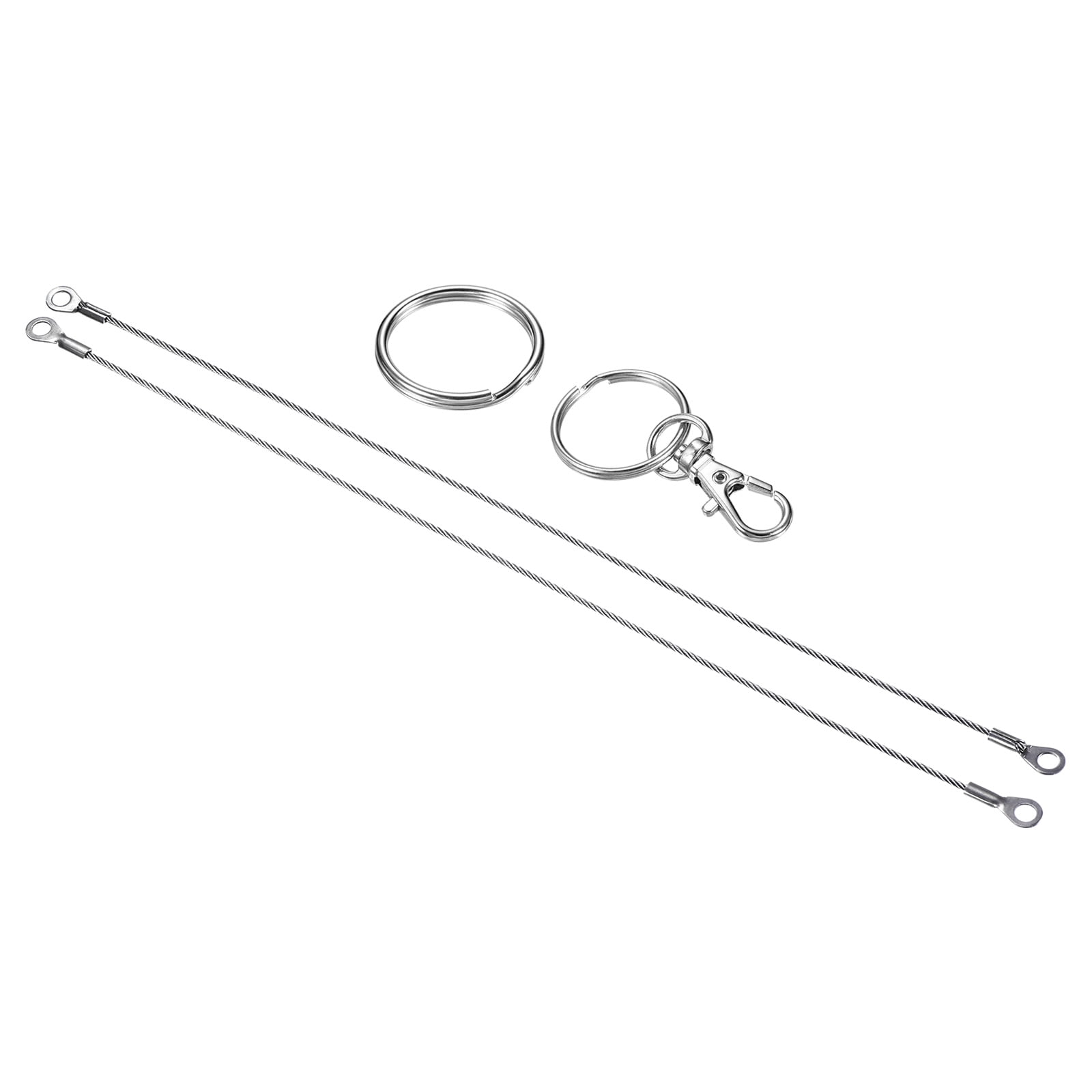 Unique Bargains Lanyard Cable Rope with Key Ring for Secure Silver Tone 2mmx30cm