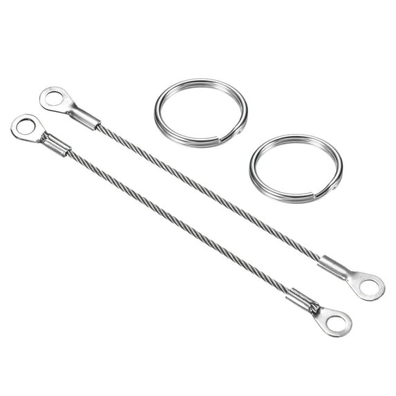 Unique Bargains Eyelets Ended Security Wire Rope with Key Ring Silver Tone 2mmx10cm