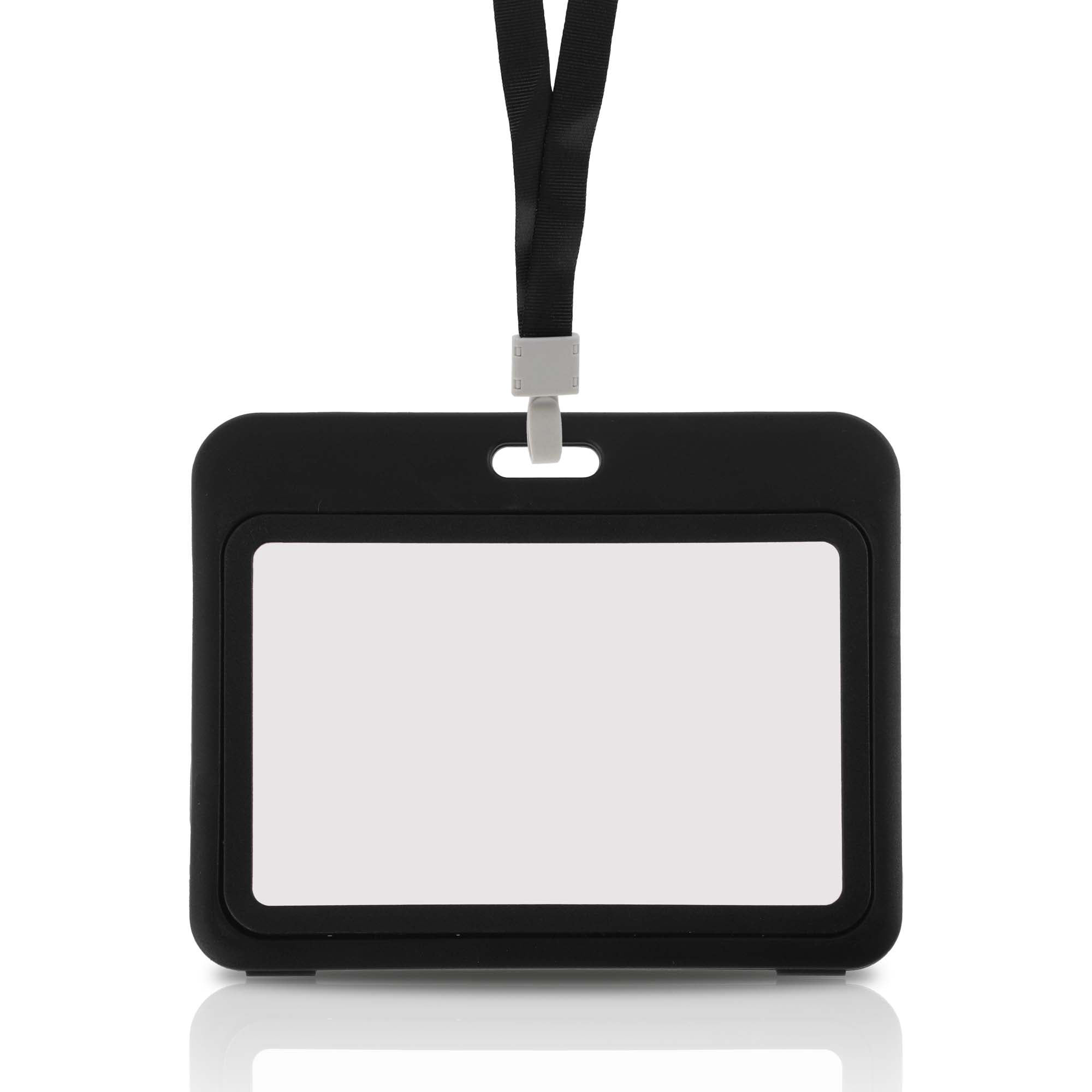 Unique Bargains Lanyards for ID Badges Leather Clear Card Holder with Lanyard Black