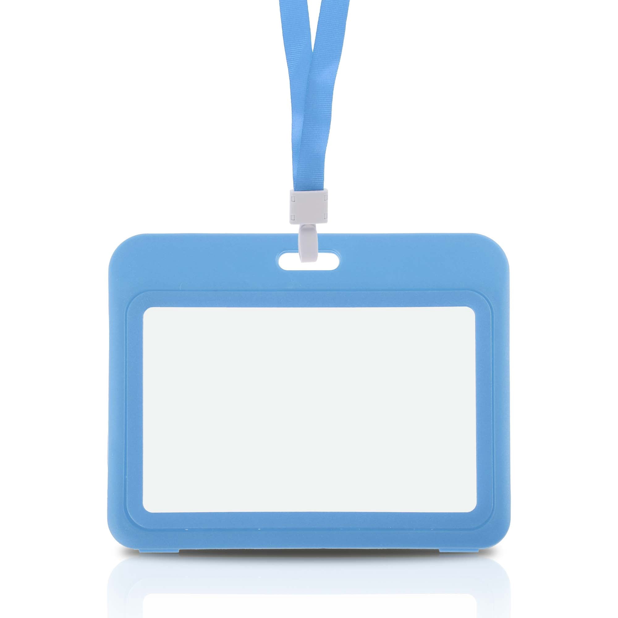 Unique Bargains Lanyards for ID Badges Leather Clear Card Holder with Lanyard Blue