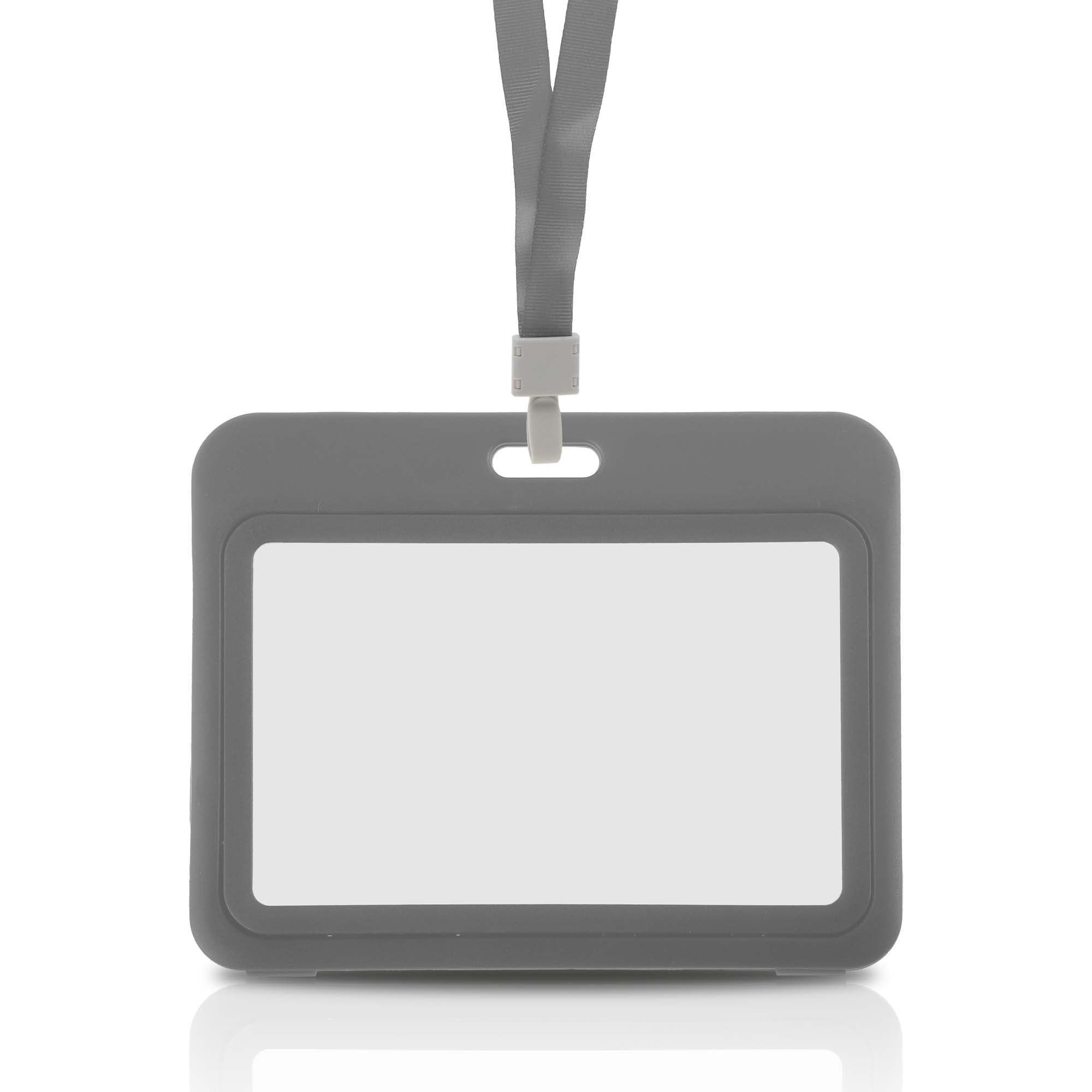Unique Bargains Lanyards for ID Badges Leather Clear Card Holder with Lanyard Gray