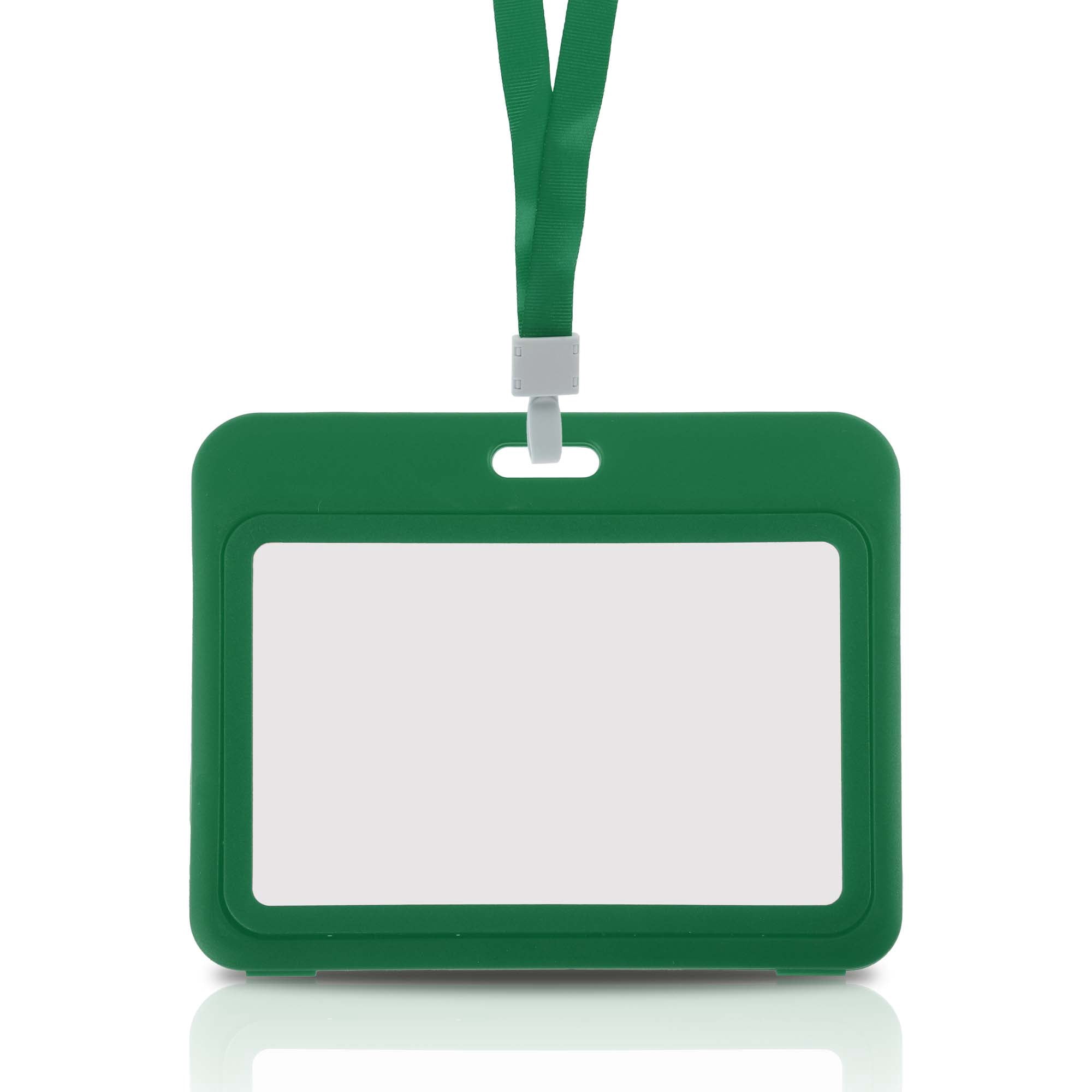 Unique Bargains Lanyards for ID Badges Leather Clear Card Holder with Lanyard Green