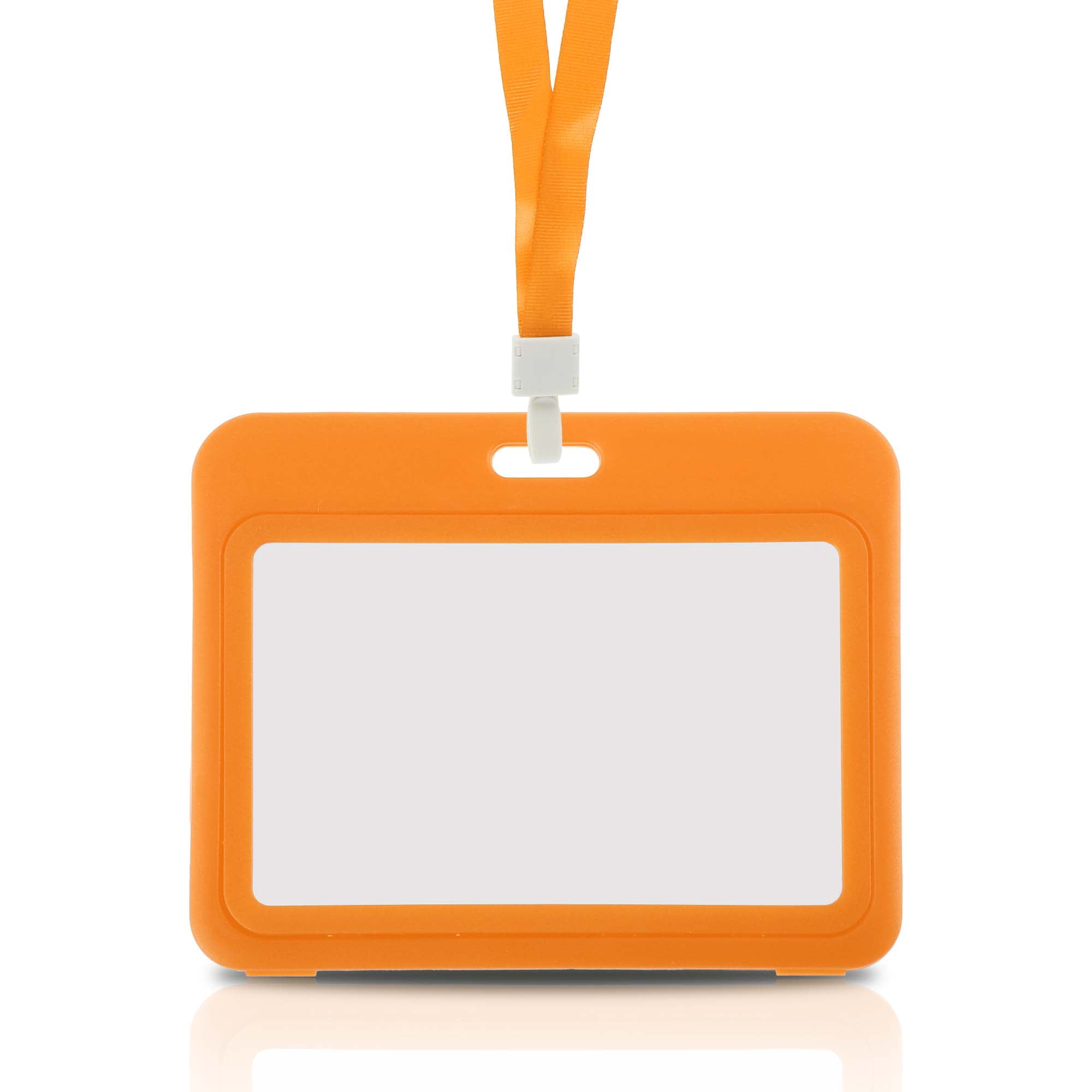 Unique Bargains Lanyards for ID Badges Leather Clear Card Holder with Lanyard Orange