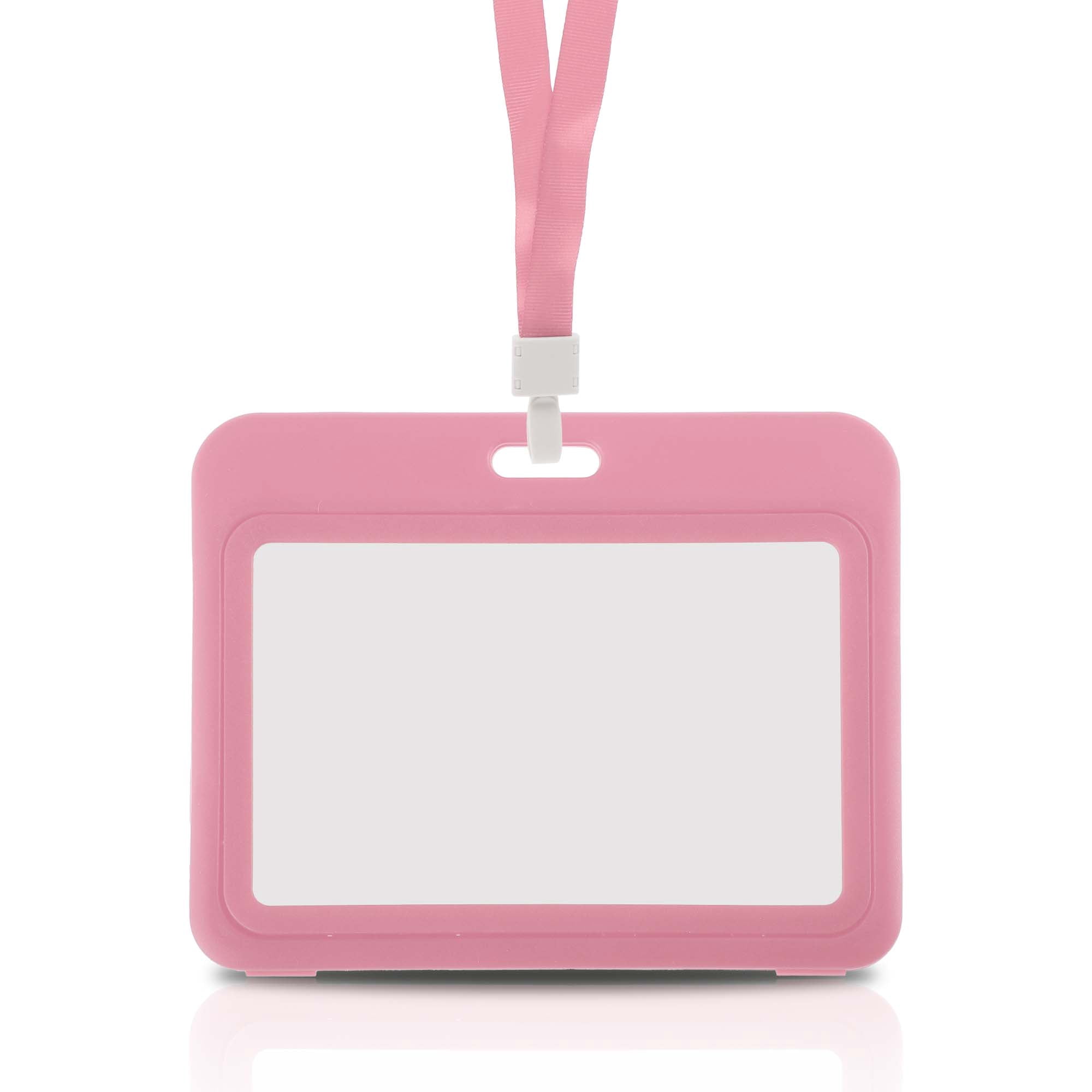 Unique Bargains Lanyards for ID Badges Leather Clear Card Holder with Lanyard Pink