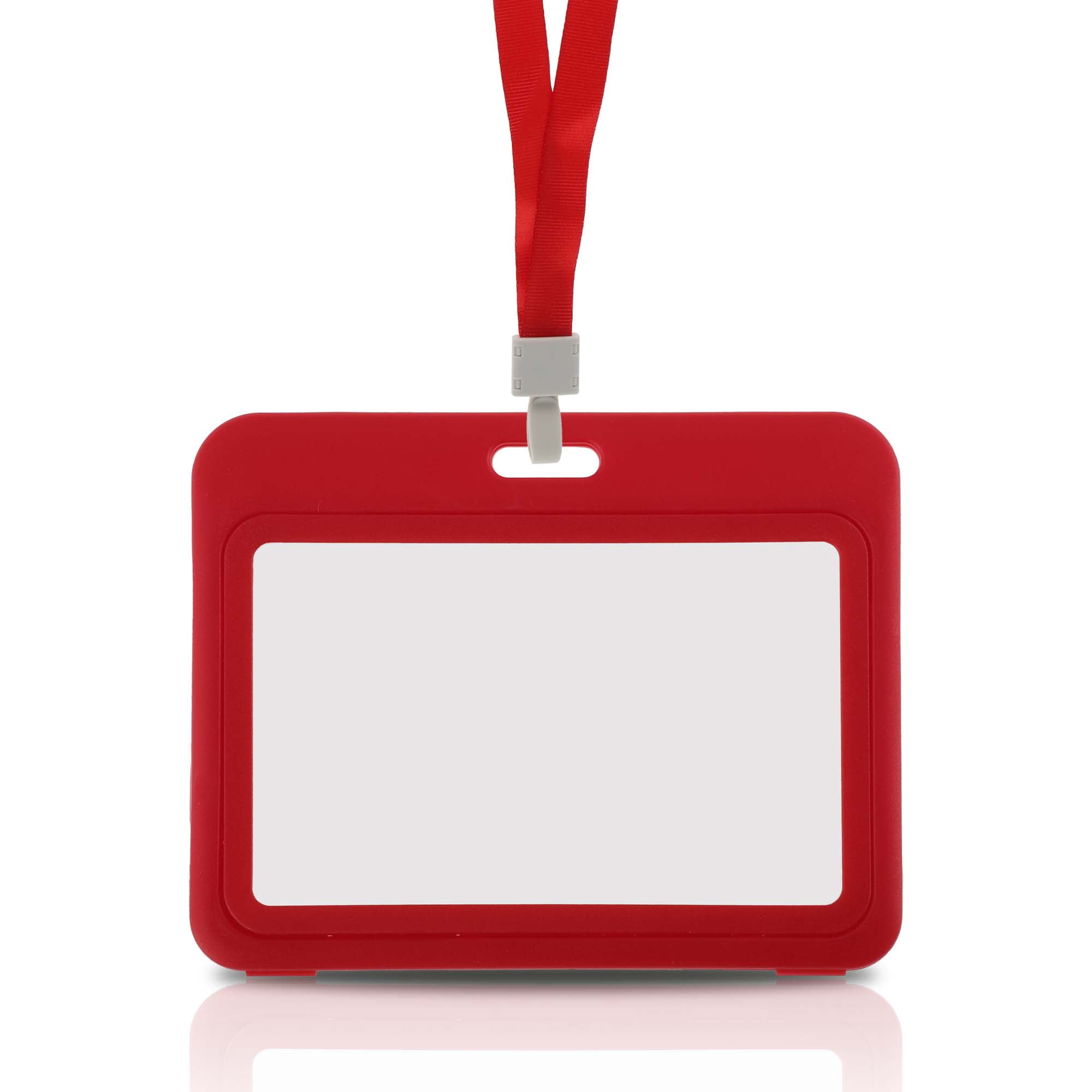 Unique Bargains Lanyards for ID Badges Leather Clear Card Holder with Lanyard Red