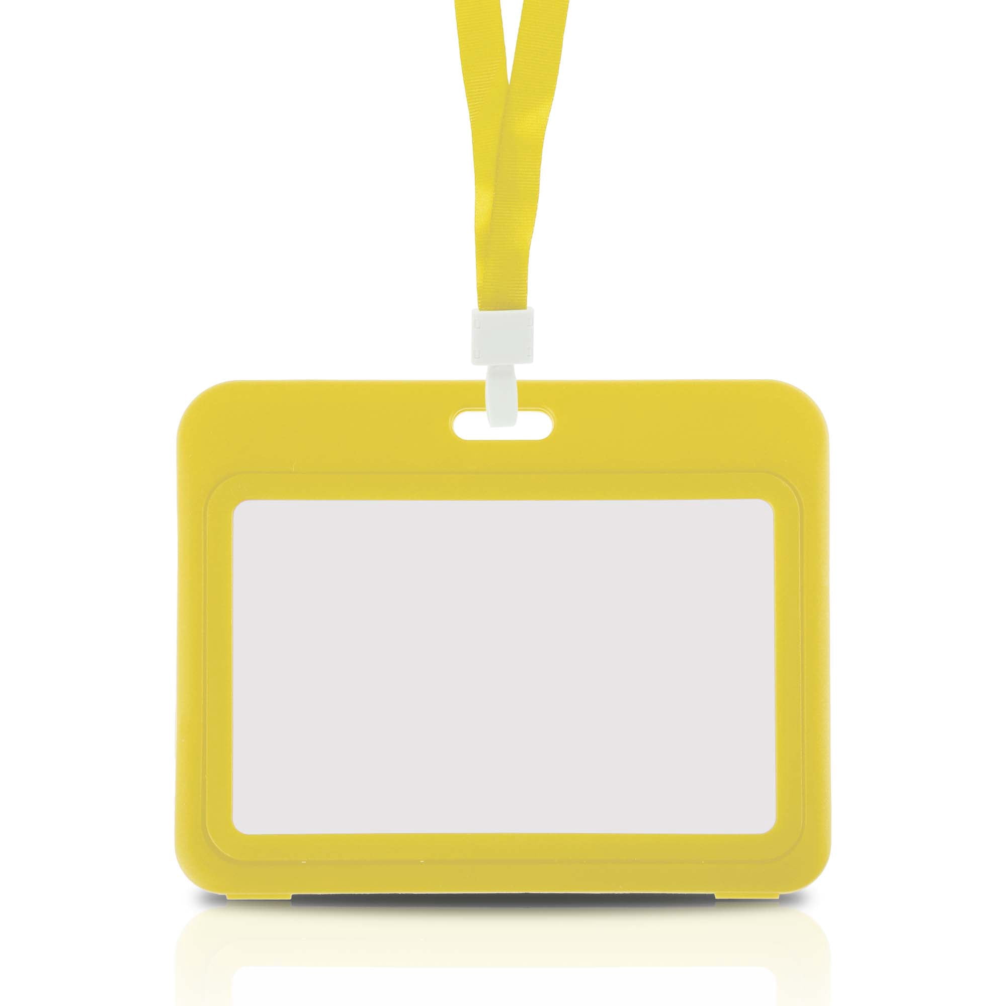 Unique Bargains Lanyards for ID Badges Leather Clear Card Holder with Lanyard Yellow