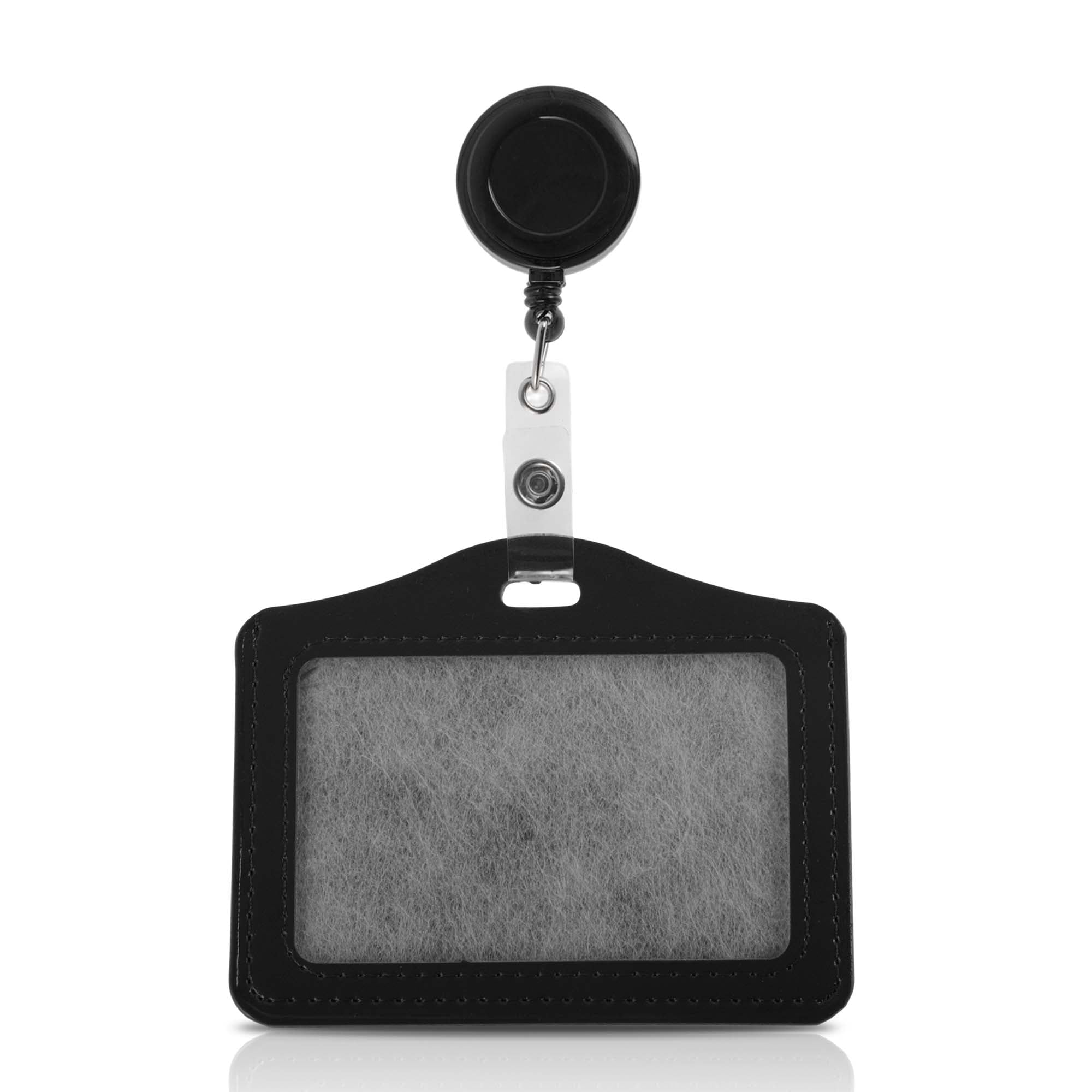 Unique Bargains Lanyards for ID Badges PU Card Holder with Transparent Pull Tab Black