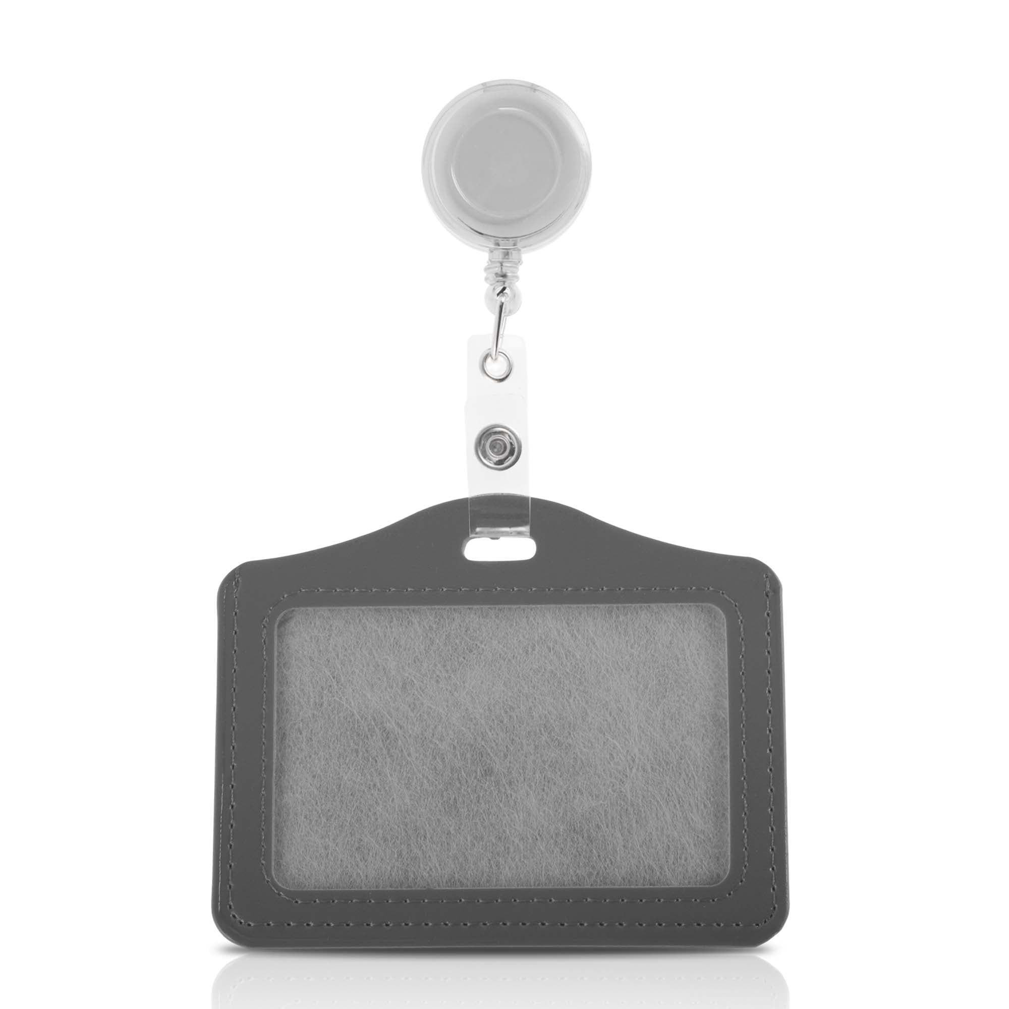 Unique Bargains Lanyards for ID Badges PU Card Holder with Transparent Pull Tab Gray