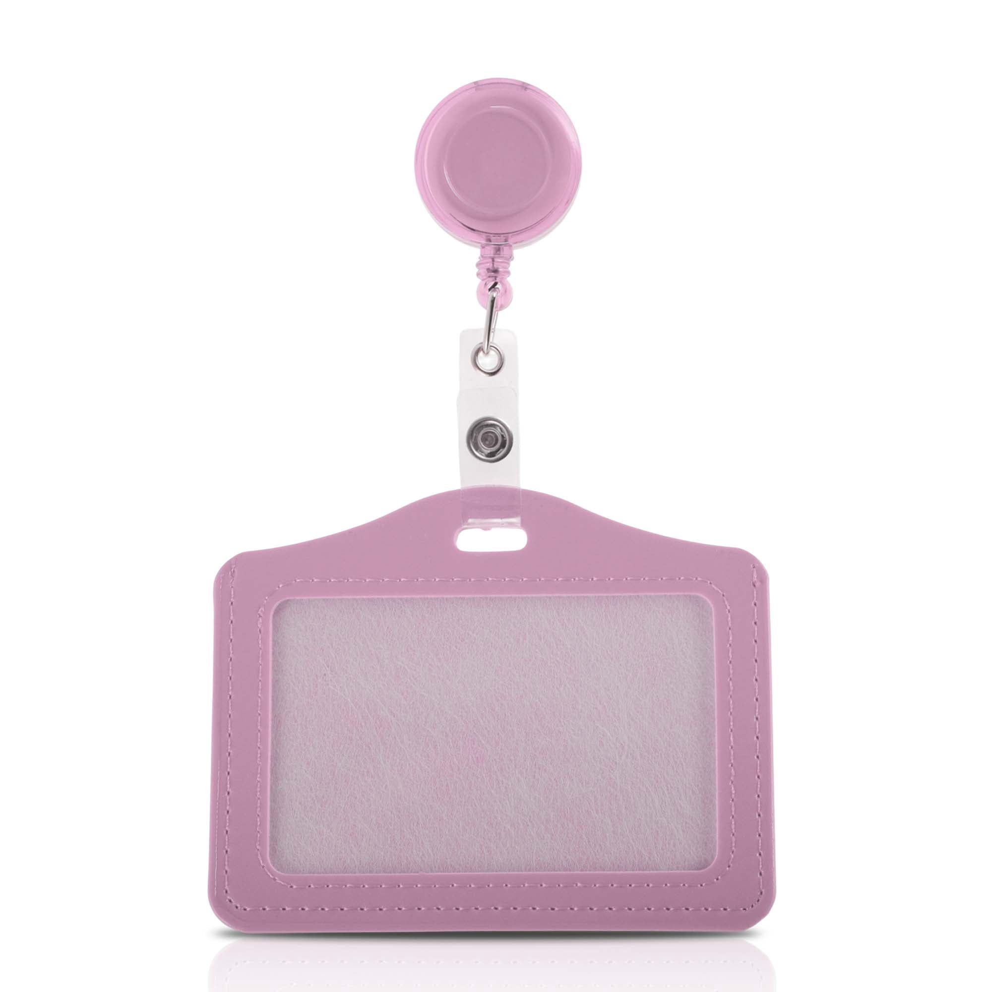 Unique Bargains Lanyards for ID Badges PU Card Holder with Transparent Pull Tab Pink