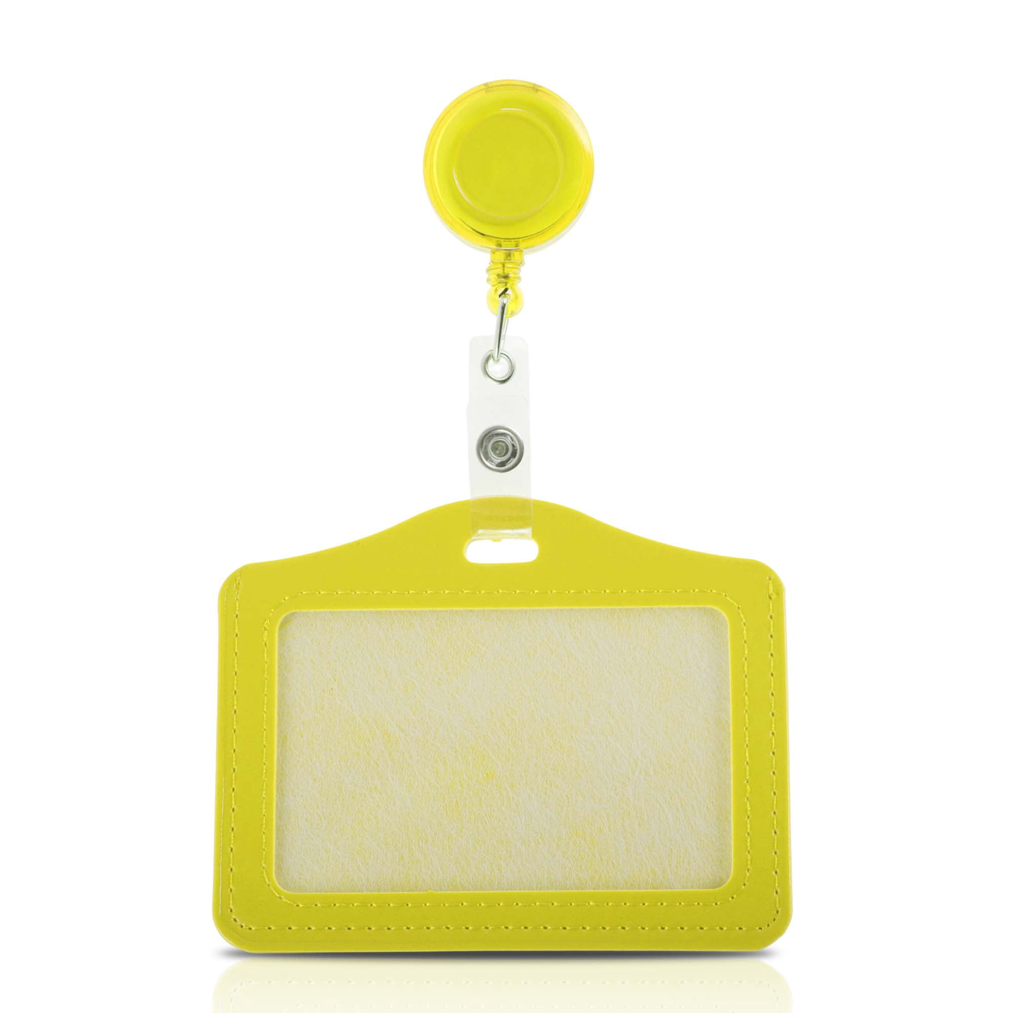 Unique Bargains Lanyards for ID Badges PU Card Holder with Transparent Pull Tab Yellow