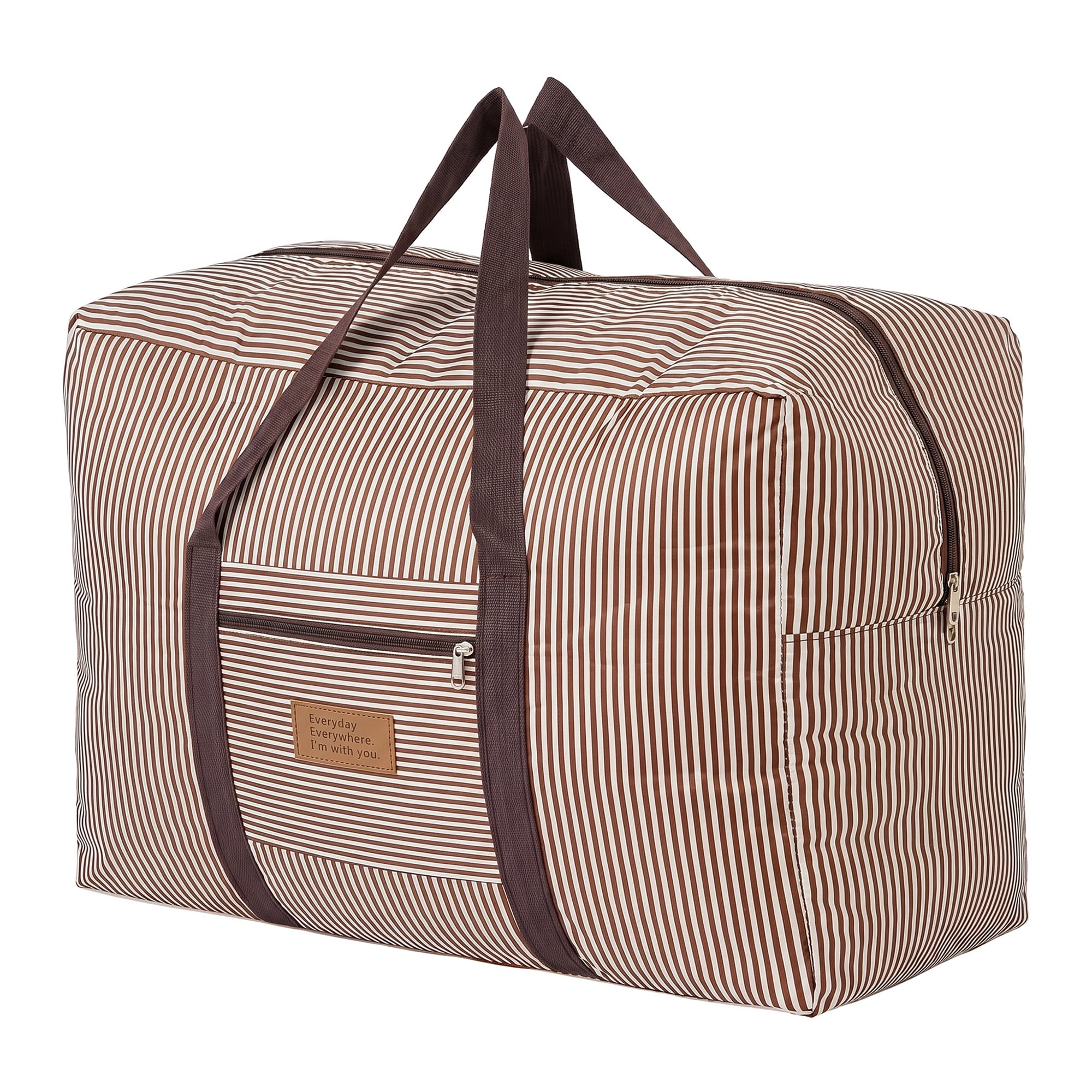 Unique Bargains Large Capacity Striped Oxford Travel Bag Coffee Brown 19.7" x 15.7" x 9.8"