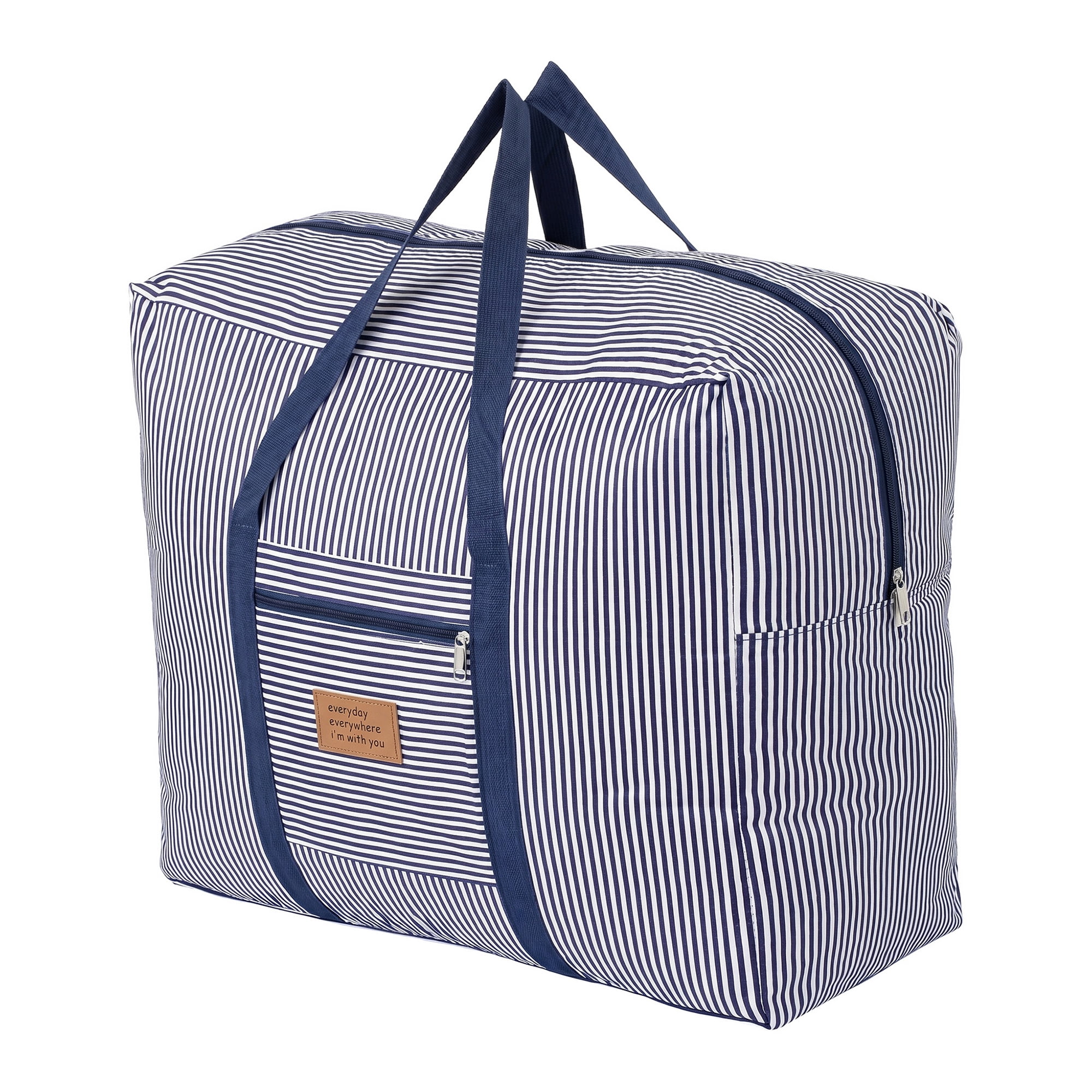 Unique Bargains Large Capacity Striped Oxford Travel Bag Navy Blue 16.9" x 13.0" x 7.1"