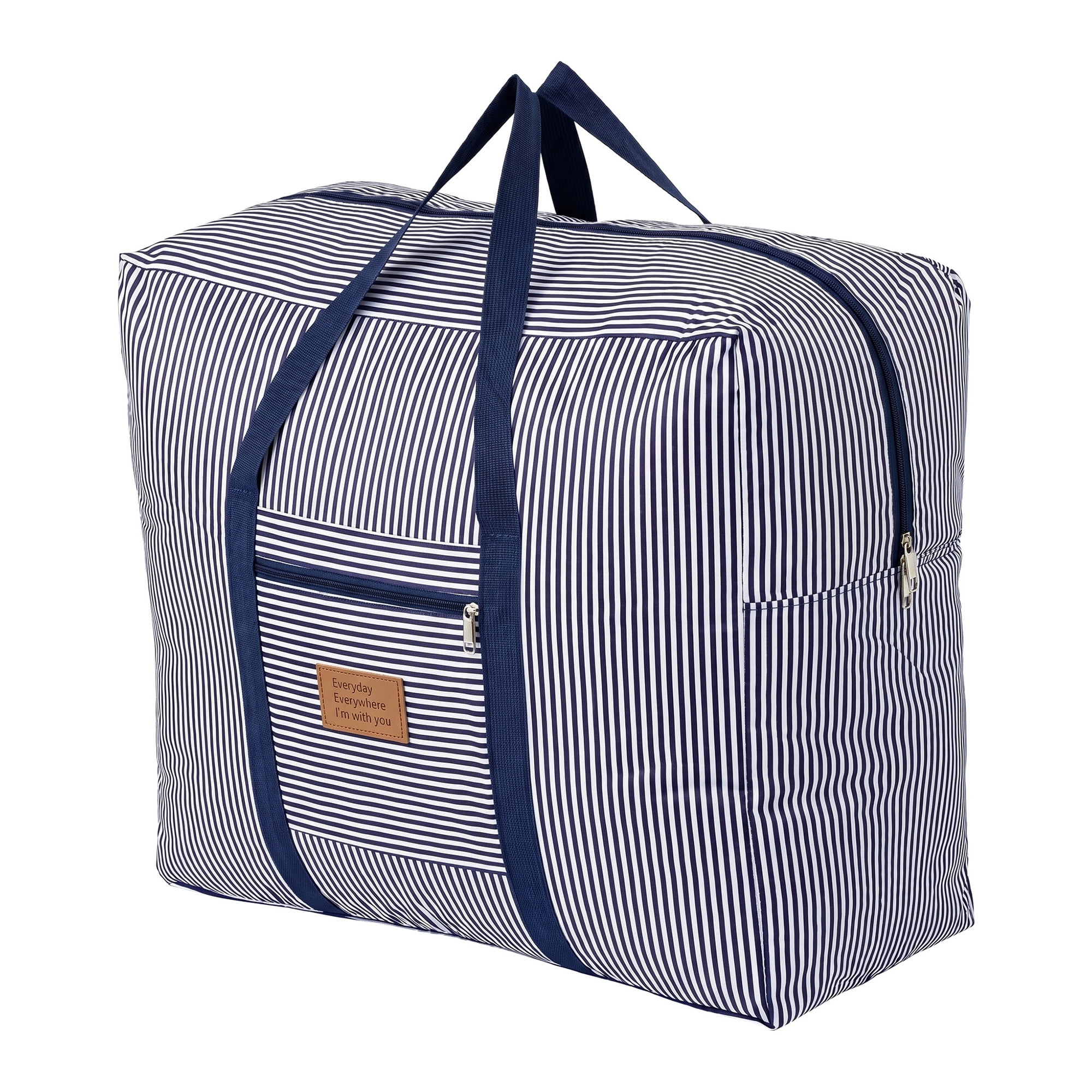 Unique Bargains Large Capacity Striped Oxford Travel Bag Navy Blue 23.6" x 19.7" x 11.8"