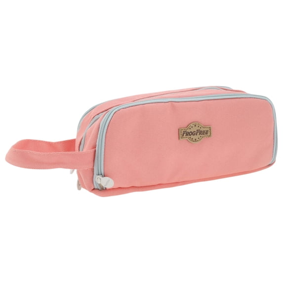 Unique Bargains Large Capacity Three-grid Stationery Bag with Zipper Handle Pink